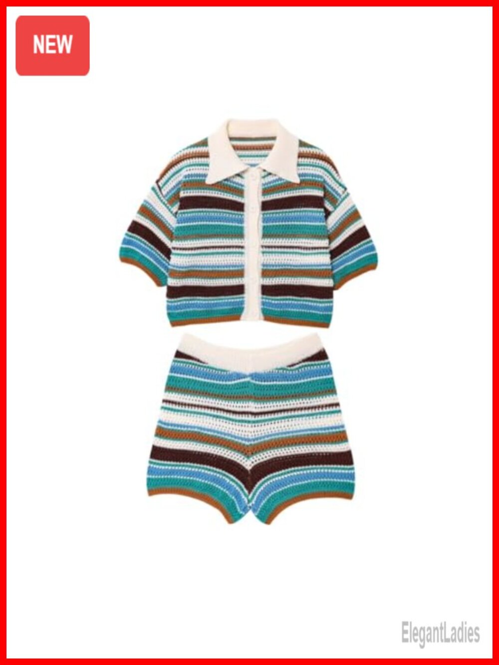 Crop Short Sleeve Polo Sweater Striped Button Up Knit T Shirt